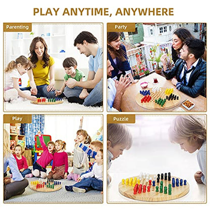 Win SPORTS Chinese Checkers Board - Classic Strategy Game & Fun for The Whole Family, Includes 60 Wooden Pegs in 6 Colors, Made with Natural Wood (11.5 Inch)