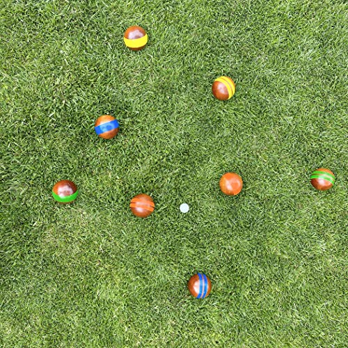 GoSports 100 mm Hardwood Bocce Set with 8 Premium 12 oz Wood Balls, Pallino, Case and Measuring Rope