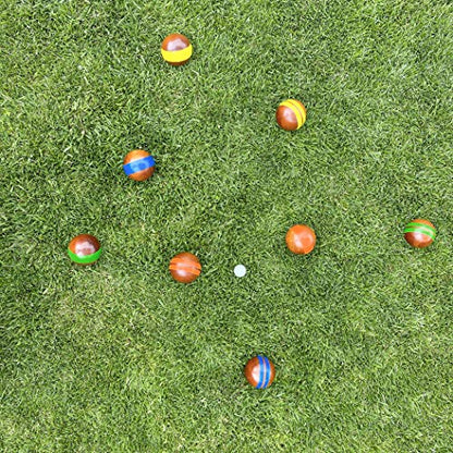 GoSports 100 mm Hardwood Bocce Set with 8 Premium 12 oz Wood Balls, Pallino, Case and Measuring Rope