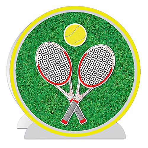 Beistle 3-D Tennis Centerpiece, 9.25" Tall - Sports Table Decorations, Racquet & Yellow Ball, Athletic Tournament Decor - style: Tennis