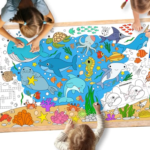 Gatherfun Under The Sea Party Giant Coloring Poster - 31.5x 72 Inches - Versatile Classroom Wall Décor & Birthday Activity - Sea Animal Poster or Table Cover for School Parties and Special Events - style: Under The Sea
