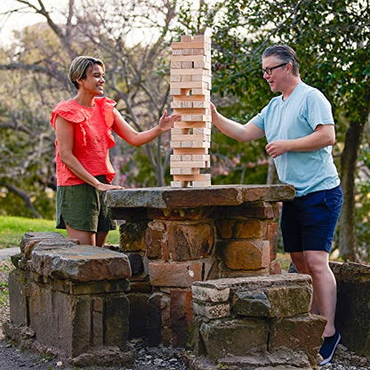 Yard Games Giant Tumbling Timbers with Carrying Case | Starts at 2.5-Feet Tall and Builds to Over 4-Feet | Made with Premium Pine Wood