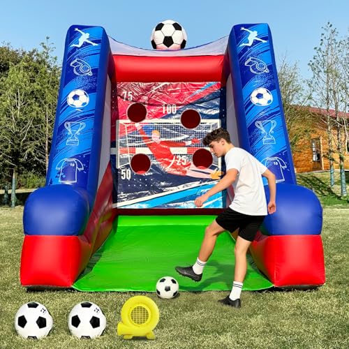 Inflatable Soccer Dartboard, Commercial Grade PVC Soccer Game with 2 Balls & Air Blower, 4-Target Scoring Inflatable Carnival Game for Outdoor Fun, Home & Rental Use - style: Soccer