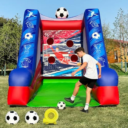 Inflatable Soccer Dartboard, Commercial Grade PVC Soccer Game with 2 Balls & Air Blower, 4-Target Scoring Inflatable Carnival Game for Outdoor Fun, Home & Rental Use - style: Soccer