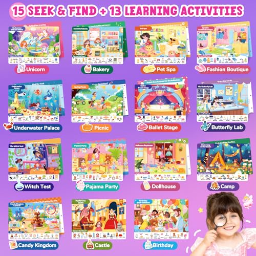 JoyCat Seek & Find Game Book, Educational Toys for Girls Ages 3-5, Preschool Learning Activities for Toddlers & Kids, Christmas Road Trip Travel Toys for Car & Airplane, Gifts for 3 4 5 6 Year Olds - style: 3. Seek & Find Girls
