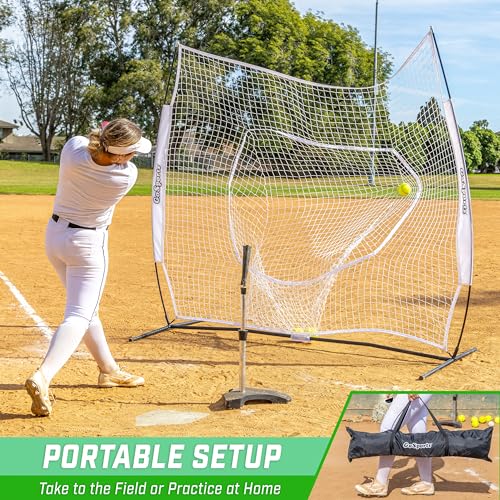 GoSports 7 x 7 ft Baseball & Softball Nets - Available in Team Colors - Batting & Pitching Net with Strike Zone - color: White