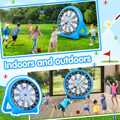 6FT Inflatable Dartboard, Giant Kick Darts Soccer Darts Golf & Throw Darts with Air Pump, Giant Outdoor Games, Blow up Soccer Darts for Yard Party Large Dartboard for Kids & Adults 20+Games - color: Blue