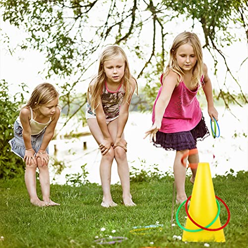51 Pcs Carnival Outdoor Games Set Potato Sack Race Bags 3 Legged Race Bands Egg and Spoon Game Colorful Rings Cone Throwing Game with Prizes and Whistles for Family Yard Lawn Birthday Party Games