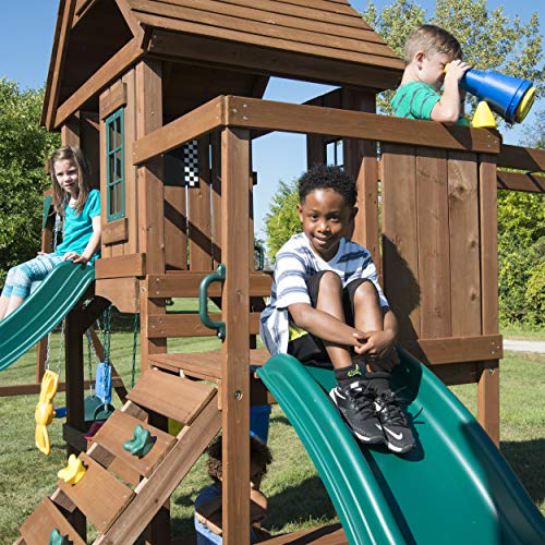 Swing-N-Slide WS 8354 Knightsbridge Super Wooden Swing Set with Two Slides, Play Set, Monkey Bars, Climbing Wall, Music Play & Climbing Wall, Wood, Green