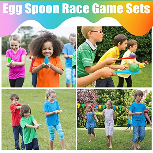 24 Pack Easter Egg and Spoon Race Game, 6 Colors Egg Spoon Race Game Sets with 12 Eggs and 12 Spoons, Halloween Egg Hunt Games, Easter Egg Toys for Kids