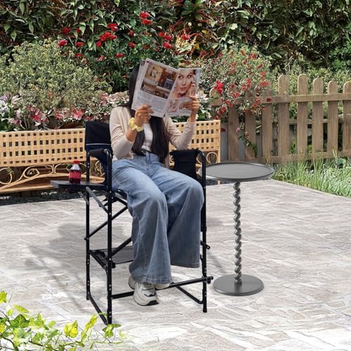 Tall Folding Director Chair 30.7" Seat Height Foldable Bar Stool for Makeup Artist Face Painting with Side Table Carry Bag and Cosmetic Bag Supports 350LBS - color: Black-padded