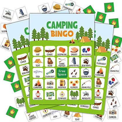 Camping Bingo Game - 24 Player Outdoor Activity for School Parties, Birthdays and Nature Parties - color: Camping