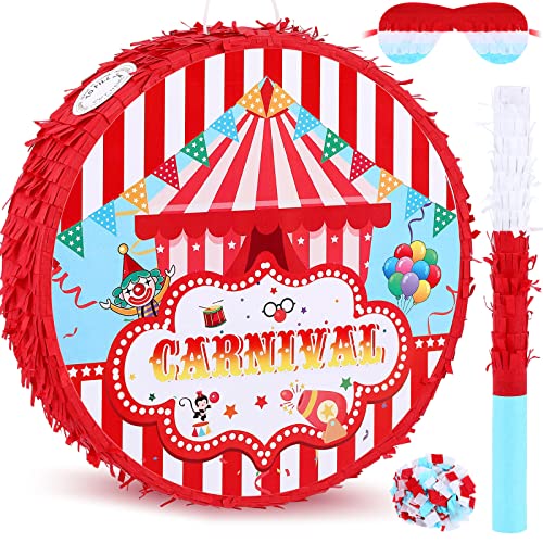 Deekin Large Carnival Piñata Stick with Blindfold Confetti Set Circus Tent Piñata for Birthday Carnival Theme Party Decorations Gaming Holiday Celebration Game Supply - style: Circus Tent