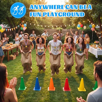 76 Pcs Outdoor Carnival Games Set, Multi Game Field Day Kit with Potato Sack Race Bags, Hopper Balls, Ring Toss, Bean Bags, Medals Cones for Backyard Party, Picnic, Reunion, Team Building