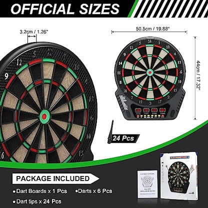 PATIKIL Electronic Dart Board, Digital Soft Tip Dartboard Set with LCD Displays, 27 Games and 243 Variants with 6Pcs Darts, 24 Tips, Support 16 Players