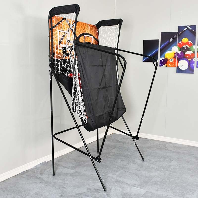 Dual Electronic Basketball Arcade Game, Foldable Indoor Basketball Hoop with Scoring System and 5 Balls