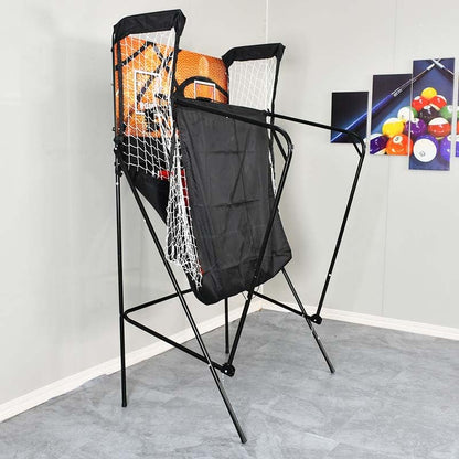 Dual Electronic Basketball Arcade Game, Foldable Indoor Basketball Hoop with Scoring System and 5 Balls