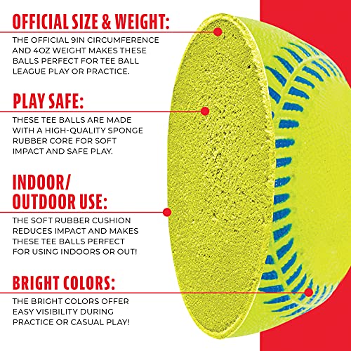 Franklin Sports - Pro Brite - Neon Rubber Teeball - MLB - Youth Tball - Baseball + Softball - Indoor & Outdoor Use - style: 12 pack