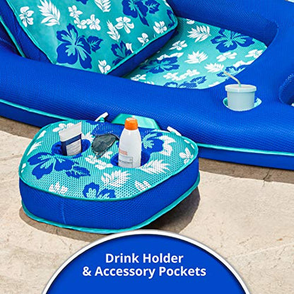 Aqua Campania Ultimate 2-in-1 Pool Float Lounge – Extra Large – Inflatable Pool Floats for Adults with Adjustable Backrest & Cupholder Caddy