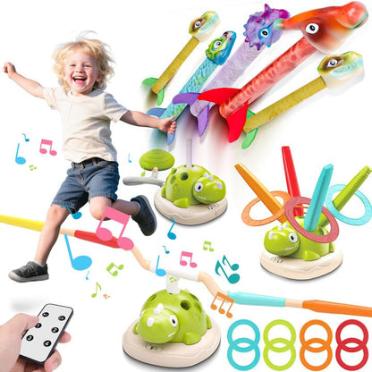 Aliex 3 in 1 Dinosaur Rocket Launcher for Kids, Musical Jump & Ring Toss Toys with Remote Control, Outdoor Outside Indoor Active Games Toys for Boys Girls, Birthday Gifts for 3 4 5 6 7 8 Year Old