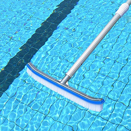 Swimming Pool Wall & Tile Brush,18" Heavy Duty Vinyl Polished Aluminum Back Cleaning Brush Head Designed for Cleans Walls, Tiles & Floors, Nylon Bristles Brush Head with EZ Clips (Pole not Included) - color: White