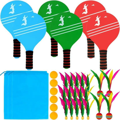 3 Set Beach Paddle Ball Sets Including 6 Paddles 15 Fast Birdies 4 Slow Birdies 6 Ping Pong Balls 3 Drawstring Bags Outdoor Sports Game for Kids Teens Adults Beach Backyard Park Lawn Party Supplies