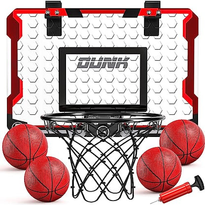 TEMI Indoor Basketball Hoop for Kids, Door Room Basketball Hoop,Mini Basketball Hoop with 4 Balls, Basketball Toys for 3 4 5 6 7 8 9 10 11 12 Year Old Boys - style: Basketball Hoop & 4 Balls