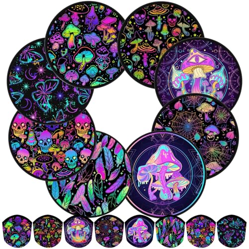 Gejoy 24 Pcs Foldable Fan Mushrooms and Skulls Foldable Fan Style Summer Flower Handheld Round Folding Fan for Men Women Rave Fan for EDM Music Festival Club Rave Accessories Party Favors Decorations - color: Mushroom