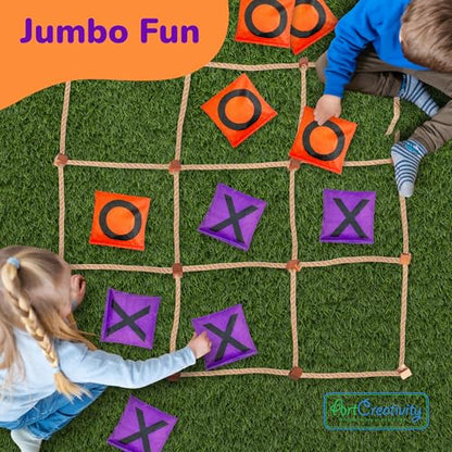 Gamie Giant Tic Tac Toe Game Outdoor - 3 x 3 Feet - Includes Rope Grid, 10 Bean Bag Play Pieces, and 1 Drawstring Carry Bag - Large Yard Games - Outdoor Game for Patio, Picnic, Camping