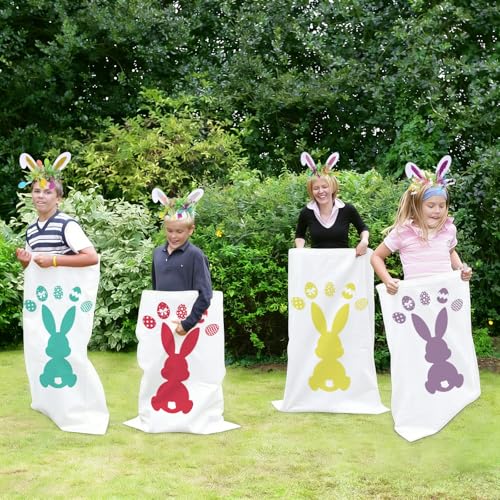 12 PCS Easter Potato Sack Race Bags with Headbands for All Ages Kids Easter Bunny Theme Party Favor,Easter Eggs Hunt Games Party Supplies Birthday Carnival Backyard Activities(6 Styles)