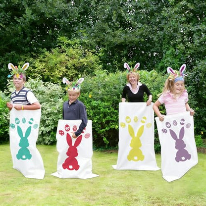 12 PCS Easter Potato Sack Race Bags with Headbands for All Ages Kids Easter Bunny Theme Party Favor,Easter Eggs Hunt Games Party Supplies Birthday Carnival Backyard Activities(6 Styles)