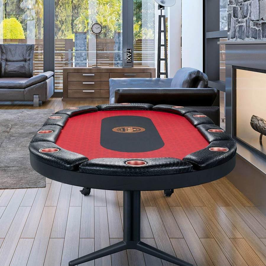 Triton Premium Foldable Poker Table with 10 Chairs and Poker Chips Set 300 - Leather Soft-Padded Armrest, Individual Cup Holders- Premium Chips Set, Individual Chair for Everyone - size: 10 Player with Chips & Chairs