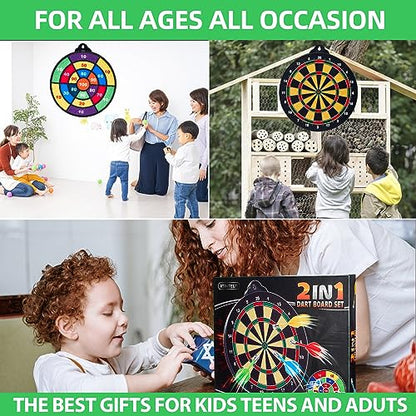 moopok Magnetic Dart Board for Kids-12Magnetic Dart/Sticky Balls Or 2 Toy Gun+40 Foam Dart.Indoor/Outdoor Kids Games and Party Games,Christmas Birthday Gifts Toys for 3-12 Year Old Boys - style: 14IN-2in1 Board+12 Magnetic Dart+12 Sticky Ball