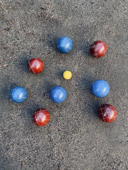BuyBocceBalls Listing - Made in USA, Premium Quality Official Tournament Bocce Set - 110mm Blue and Dark Red Balls Nylon Bag; Regulation Size Balls 998 Grams (2 lbs. 3.2 oz.)