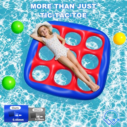 Pool Games Set- Tic-Tac-Toe Inflatable Pool Toys with 10 Balls Fun Summer Swimming Pool Party Beach Lawn Outdoor Camping Party Float Game Water Ball Toys for Adults Teens Kids 2-10 Players - color: Blue and Red