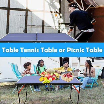 Table Tennis Table Mid-Size, Foldable Ping Pong Table Top Full Size with 2 Paddles, 2 Balls, 1 Net & 4 Wheels, Folding Table Tennis for Indoor & Outdoor, Quick Assembly to Support Multiplayer - size: 4.5ft