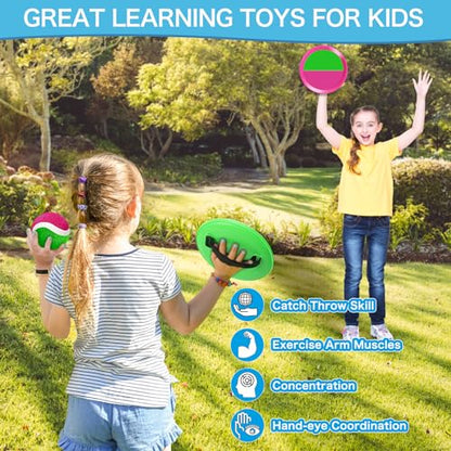 Outdoor Toys for Kids Ages 3-5, 4-8, 8-12 - Ball Catch Game for 3 4 5 6 7 8 -12 Year Old Boys Girls, Outside Toss Game Set for Beach, Pool, Yard - Toddlers Birthday Gifts Easter Basket Stuffers(6Pcs) - style: 6 Paddles 3 Balls