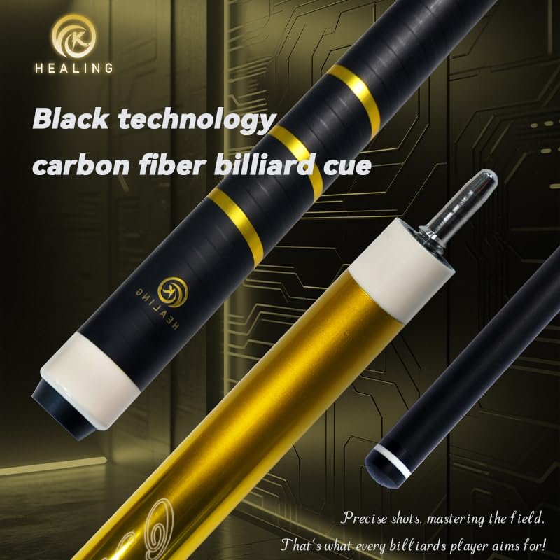 100% Carbon Fiber Shaft Billiard Cue 58" 19-21oz 1/2 Joint Carbon Fiber Pool Cue Stick 12.9mm Cue Tip - color: Yellow