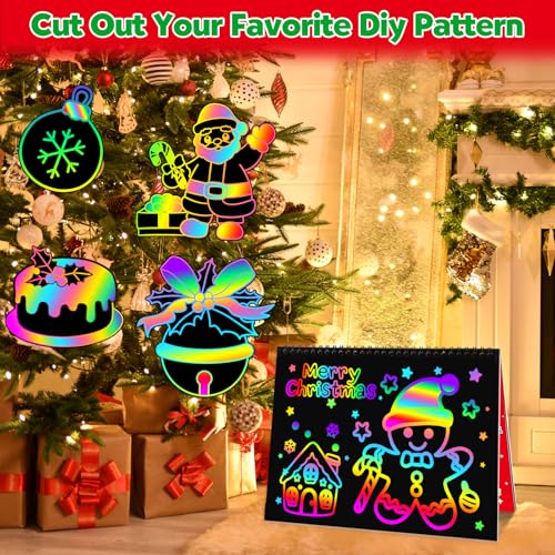 ZMLM Scratch Paper Art Craft: 2 Pack Rainbow Scratch Set for 3 4 5 6 7 8 9 10 Years Old Girls Boys Students Drawing Coloring Black Magic Art Supplies Kits Gifts School Birthday Party Toys(Christmas) - style: Christmas