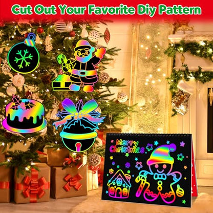 ZMLM Scratch Paper Art Craft: 2 Pack Rainbow Scratch Set for 3 4 5 6 7 8 9 10 Years Old Girls Boys Students Drawing Coloring Black Magic Art Supplies Kits Gifts School Birthday Party Toys(Christmas) - style: Christmas