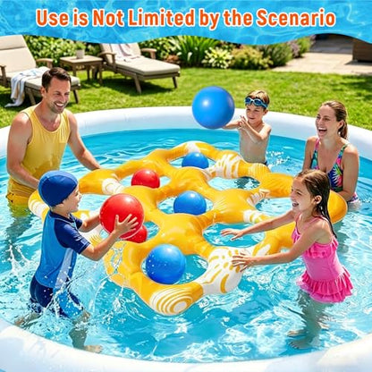Inflatable Tic Tac Toe Pool Game Set – Pool Toys with Anti-Drift Design & 10 Balls, Fun for Kids, Teens, Adults, Family, Party, Beach, Outdoor & Indoor, 2-10 Players - color: Yellow