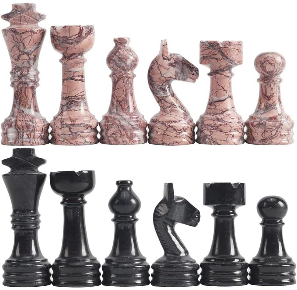 Radicaln Marble Chess Pieces 3.5" Handmade Black & Marinara Chess Figures | Natural Stone, Hand Polished, Premium Finish, 32 playing Pieces, Unique Veining, Timeless Design - color: Black and Marinara