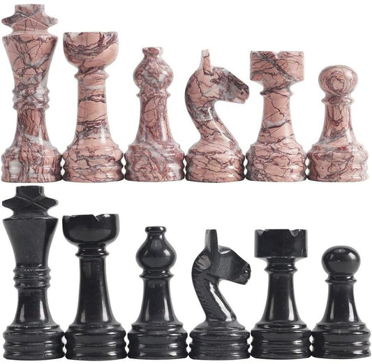 Radicaln Marble Chess Pieces 3.5" Handmade Black & Marinara Chess Figures | Natural Stone, Hand Polished, Premium Finish, 32 playing Pieces, Unique Veining, Timeless Design - color: Black and Marinara