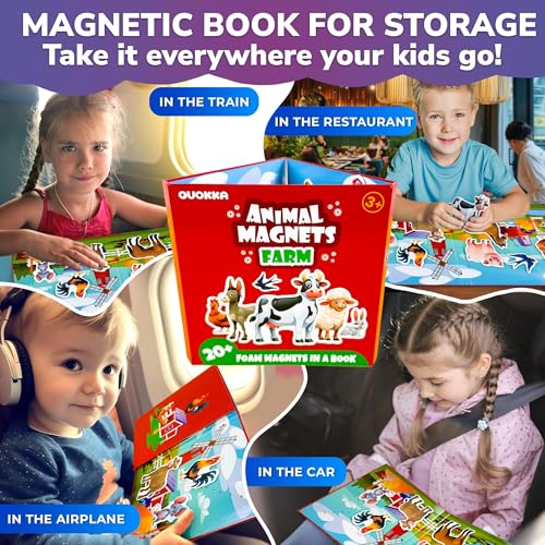 QUOKKA Travel Magnetic Puzzles for Toddlers 1-3 – 20+Pcs Happy Farm Toy Game with Extra-Long Play Book for Kids Ages 3-5 – Fun Travel Game Ages 2-4 – Strong Magnets for Car Activities – Version II - style: 12. HAPPY FARM 20+ PCS