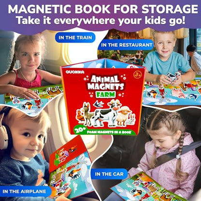 QUOKKA Travel Magnetic Puzzles for Toddlers 1-3 – 20+Pcs Happy Farm Toy Game with Extra-Long Play Book for Kids Ages 3-5 – Fun Travel Game Ages 2-4 – Strong Magnets for Car Activities – Version II - style: 12. HAPPY FARM 20+ PCS