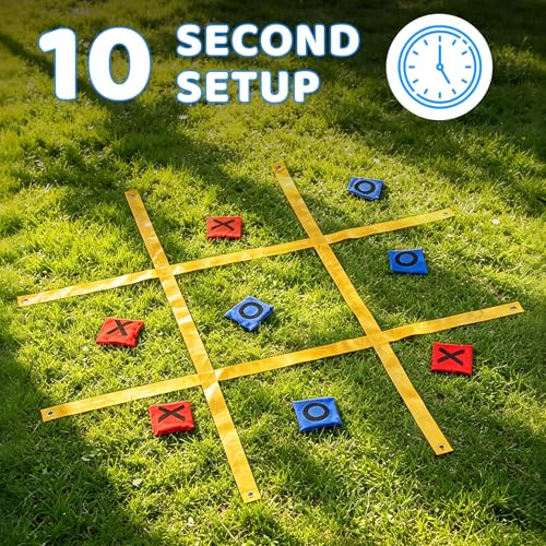 Yard Games for Kids & Adults - Giant 4ft x 4ft Tic Tac Toe Outdoor Game with Bean Bag Toss & Tabletop Scoreboard for Backyard, Carnival, Family Reunion, Birthday Party & Field Day