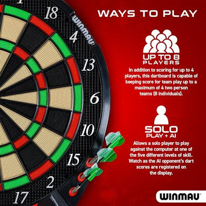 WINMAU Ton Machine Electronic Dartboard Set – Soft Tip Dart Board with 90+ Games, Digital Scoreboard & AI Play – 8 Player Multiplayer – Includes Darts, Tips & Throw Line