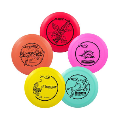 X-UFO Disc Golf Set - Beginner Disc Golf Set 5 Pack with Putter,Driver,Mid-Range,Mini Discs,157-175g