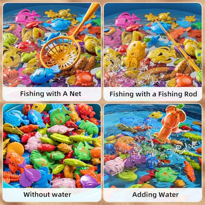 NIPLOOOW Magnetic Fishing Game Pool Toys for Kids 3-5, Water Table Bathtub Kiddie Party Toy with Pole Rod Net Plastic Floating Fish, Outdoor Toys for Kids Age 3 4 5 6 7 8 Year Old - style: 58PCS