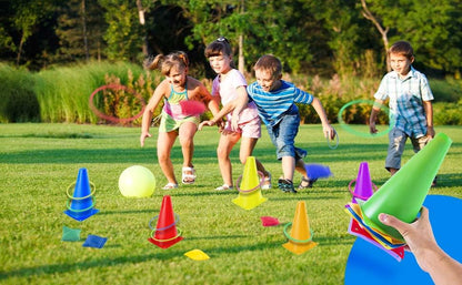 26 Pcs Colorful Ring Toss & Bean Bag Combo Set – Outdoor Carnival Games with 10 Rings, 6 Cones (7.1″), 10 Bean Bags – Backyard Throwing Games for Kids Adults Birthday Party, Field Day, School Festival